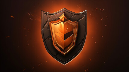 Golden shield, dark background, sparks, game asset