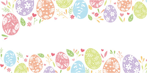 Happy easter illustration. Decorative eggs and natural elements layout illustration for Happy easter design. Vector illustration.