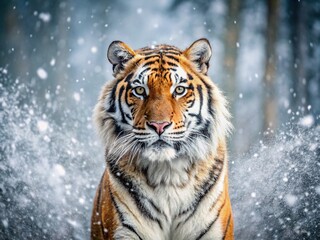 Majestic Siberian Tiger, Winter Wonderland, Snow Covered Fur, Blizzard