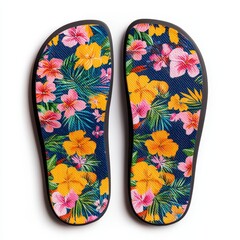 Colorful Floral Pattern on Flip Flops with Tropical Vibes and Design