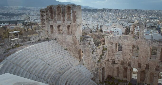Panoramic view of Odeon of Herodes Atticus, the Acropolis, Athens, Greece, Europe