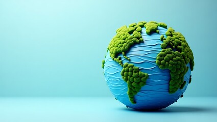 Fototapeta premium Earth as Sculptural Globe with Tree Continents and Rippling Water for World Water Day