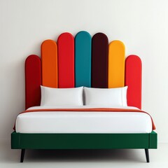 Colorful Modern Headboard and Stylish Bedding in Minimalist Room