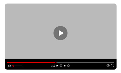 Video player template interface: blank mockup for a video player web UI design. Stock vector suitable for showcasing multimedia player templates on websites.