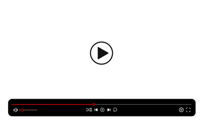 Video player template interface: blank mockup for a video player web UI design. Stock vector suitable for showcasing multimedia player templates on websites.