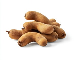 Fresh Tamarind Pods Piled on White Background for Culinary Use