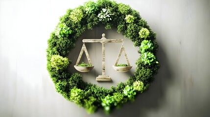 Circular design with greenery, social interactions and ethics in a balanced. Sustainability, corporate responsibility, ethics, environmental awareness, business integrity, competition