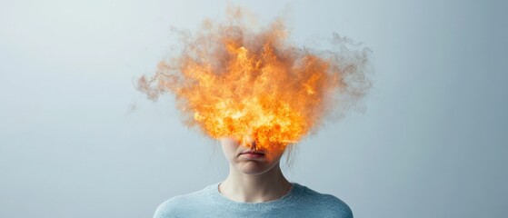 woman with head exploding in flames