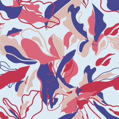 Modern exotic floral jungle pattern. Collage contemporary seamless pattern. Hand drawn cartoon style pattern. Vector illustration