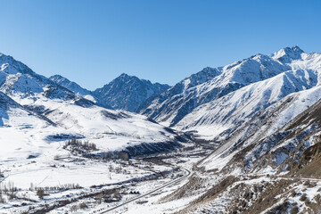 Issyk-Ata Gorge in Kyrgyzstan in winter. Sunny winter day in the mountains.