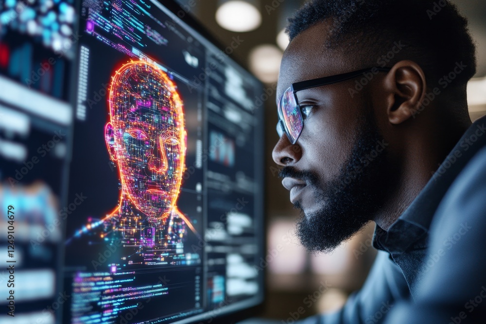 Aufkleber a digital researcher analyzing big data trends using ai-driven tools