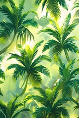 Vibrant green tropical foliage creates a serene atmosphere in a lush paradise setting