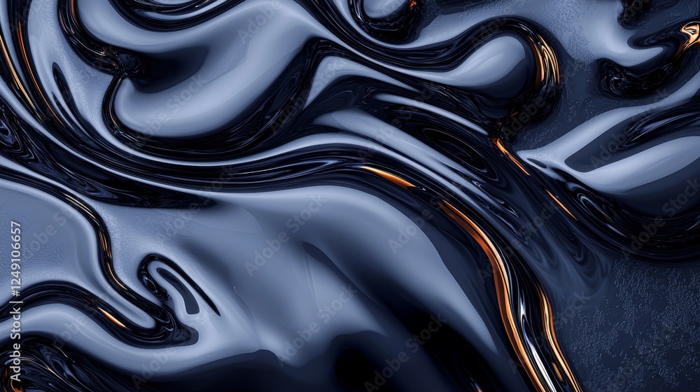 Poster a close-up of smooth, flowing black liquid with shiny textures, creating an abstract appearance that