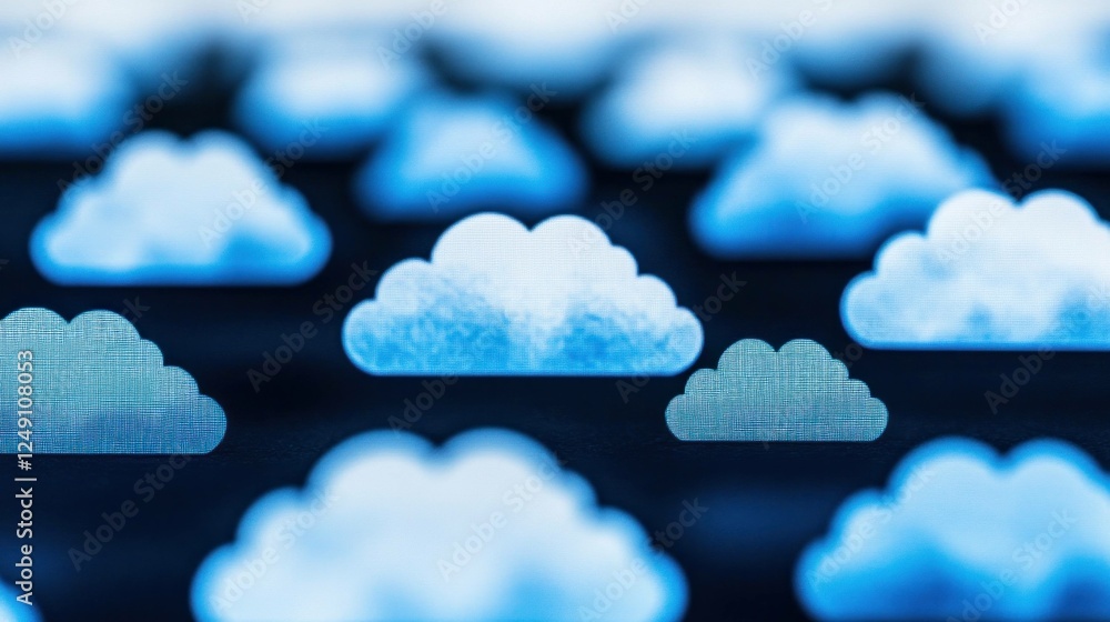 Poster abstract representation of clouds in various shades of blue, creating a serene and calming atmospher