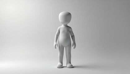 3D White Animated Character Standing Against Light Gray Background  Lifelike and Glossy