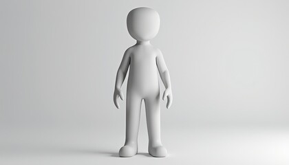 3D Animated White Character Standing Against Light Gray Background