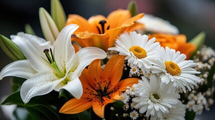 Orange and White Lilies and Daisies Bouquet.