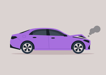 A sedan involved in a minor fender bender accident during a busy afternoon commute creating a moment of chaos on a city street