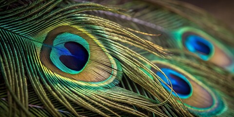 Fototapeta premium Vibrant Peacock Feather with Unique Patterns and Colors – Exotic Plumage Close-Up