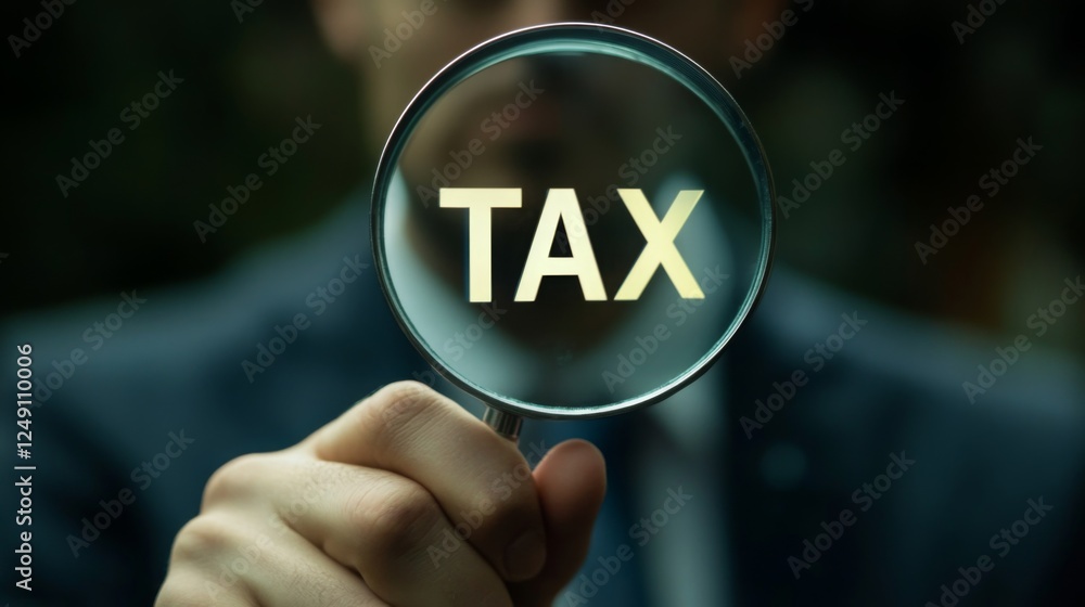Poster a person holds a magnifying glass over the word 