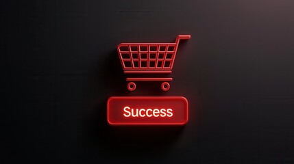 A red shopping cart icon with the word "Success" beneath it, set against a dark background, symbolizing achievement in commerce or online shopping.