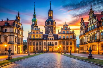 Naklejka premium Minimalist Dresden Palace & Taschenberg Palace Architecture, Saxony, Germany