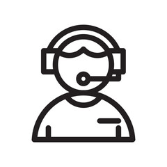 Minimalist line icon of a customer service representative wearing a headset and tie. Perfect for business, support, call center, and communication-related designs