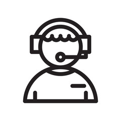 Minimalist line icon of a customer service representative wearing a headset and tie. Perfect for business, support, call center, and communication-related designs