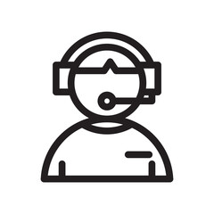 Minimalist line icon of a customer service representative wearing a headset and tie. Perfect for business, support, call center, and communication-related designs