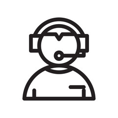 Minimalist line icon of a customer service representative wearing a headset and tie. Perfect for business, support, call center, and communication-related designs