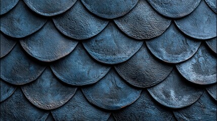 Dark blue overlapping scale pattern texture.