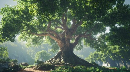 Tall and Majestic Samauma Tree in a Dense Tropical Forest