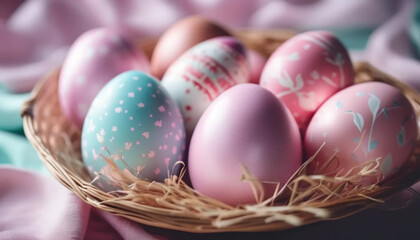 Pink easter eggs. Close up. 