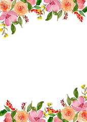 Watercolor flower border for wedding, birthday, card, background, invitation, wallpaper, sticker, decoration etc.