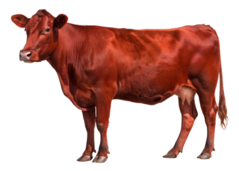 Side view of red cow standing isolated and generated with AI in png file format