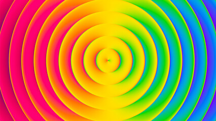 Colorful hypnotic concentric circles with smooth gradients. Radiant rainbow waves with warmth and dynamic energy perfect for posters, prints, banners and modern visual art project. Vector illustration