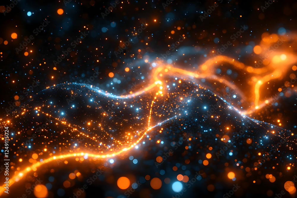 Poster abstract glowing particle waves