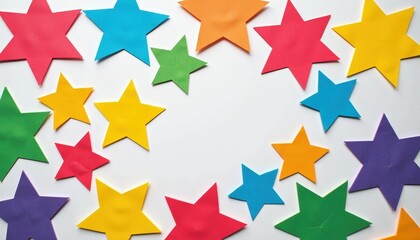 Obraz premium Vibrant Array of Colorful Paper Stars on a White Surface