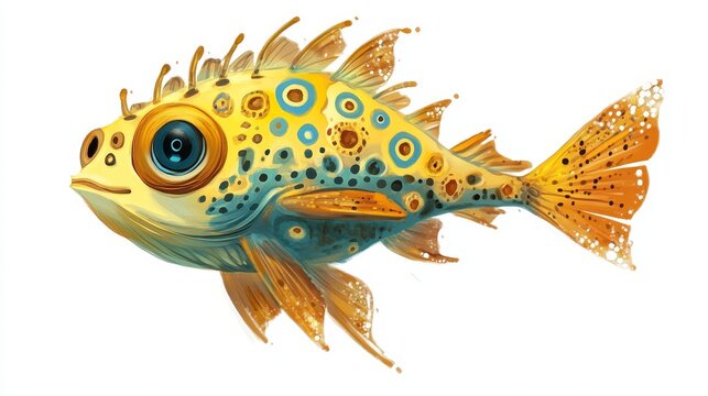 Stylized drawing of fish for children book illustration, flash card games, stickers or mobile applications.