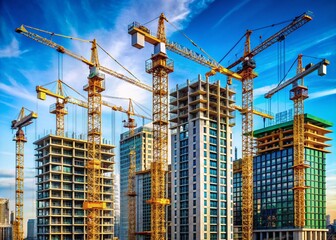Minimalist Urban Construction: Cranes & Skyscrapers Rising