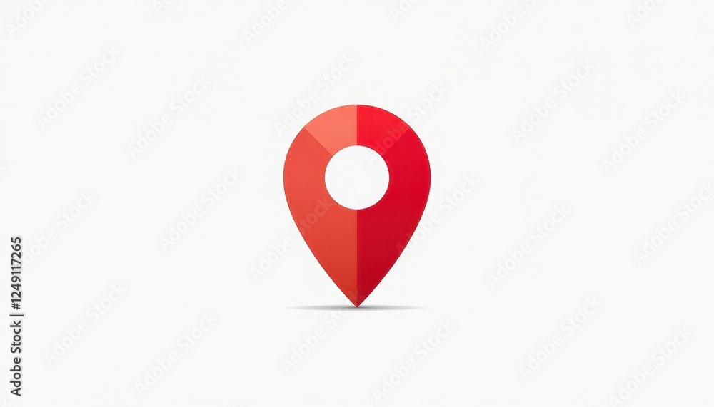 Poster vibrant red map pointer icon on bold white background: a standout design element