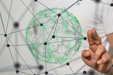 Digital cyberspace with particles and Digital data network connections concept.