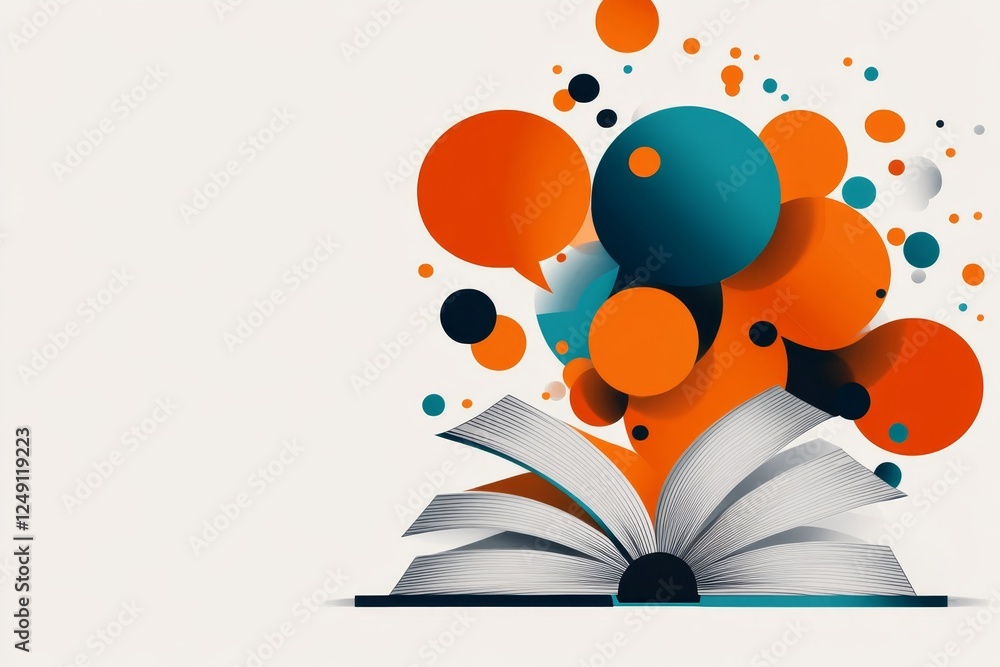 Poster A simple, clean icon of a dictionary with a speech bubble, symbolizing language learning