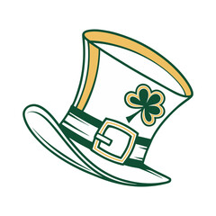 St. Patrick's Day with Leprechaun hat and clover leaves on the white background