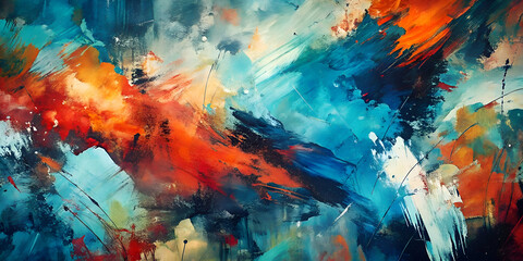 Fototapeta premium Abstract Expressionist Painting with Bold Brushstrokes and Vibrant Colors