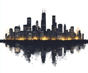 Obraz premium Cityscape reflection, nighttime, Chicago, urban design, website banner