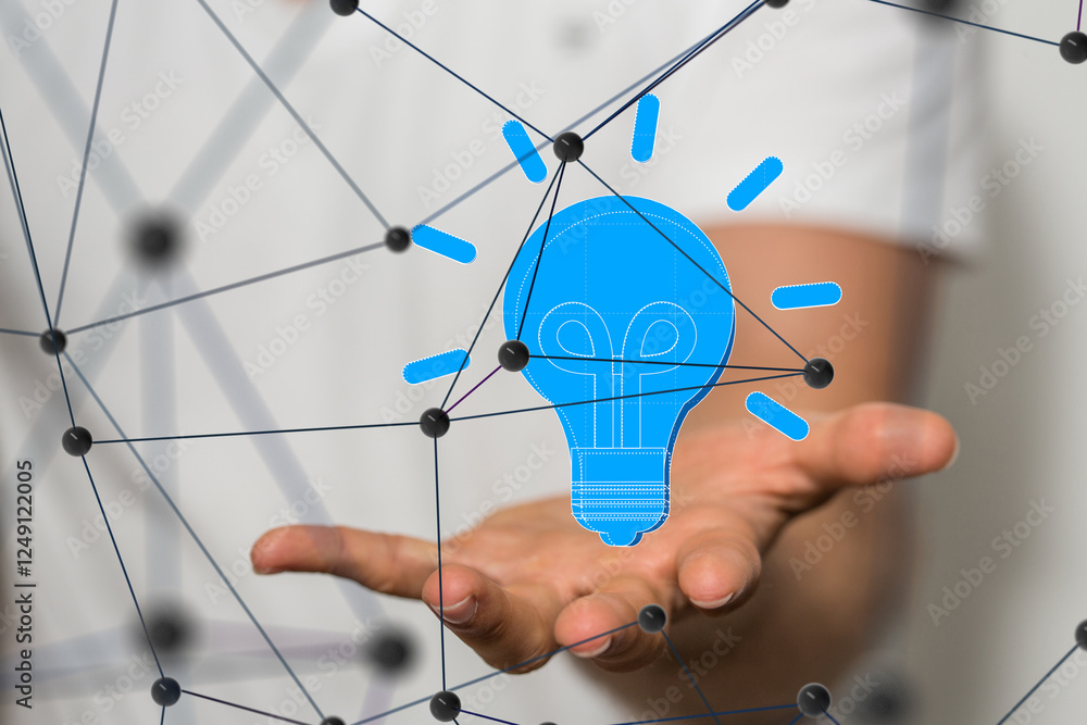 Poster lampNeural network 3D illustration. Big data and cybersecurity