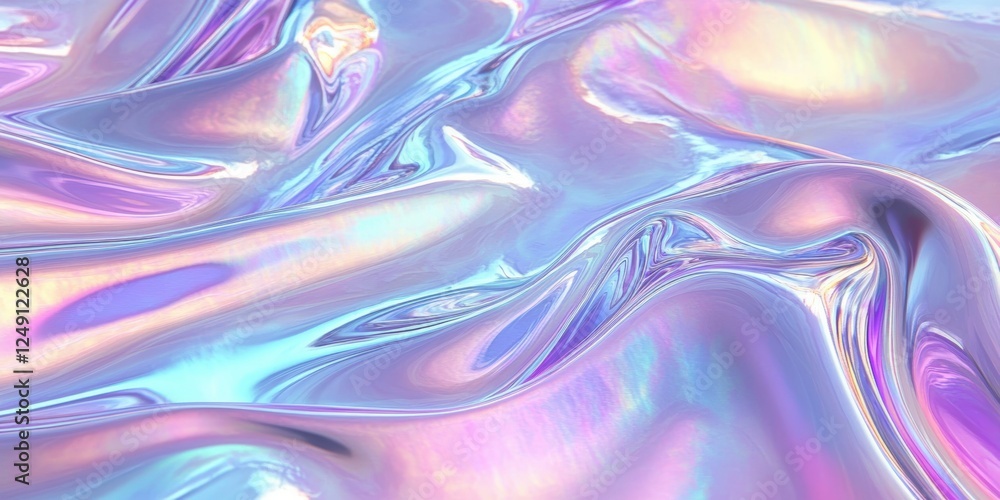 Poster iridescent and holographic shiny background with wavy texture in soft pastel colors and reflective s