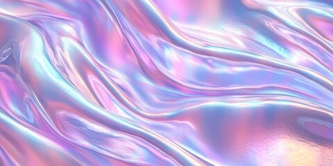 Fototapeta premium Iridescent Holographic Background with Shiny Wavy Texture in Pastel Colors for Creative and Artistic Digital Projects