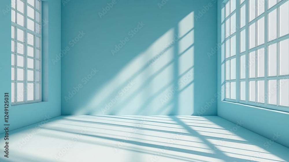 Aufkleber minimalist blue background with white walls and natural light creating soft shadows in an empty room